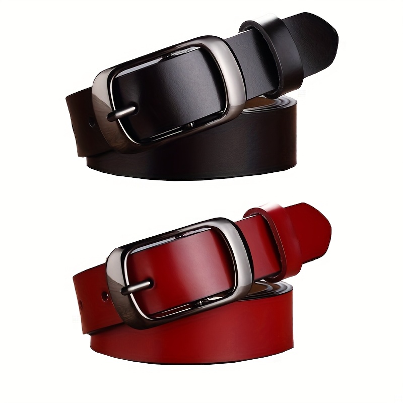 TEMU 2 szt. Eleganckie Paski z PU Skóry z Metalową Kwadratową Klamrą – Czerwone i Czarne Wszechstronne Pasy do Jeansów, , , Prezenty na Walentynki i