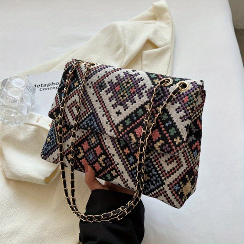 TEMU Damska Retro Torba na Ramię i Torebka - Etniczny Wzór, Regulowany Pasek, Zapięcie na Zamek, na Podróże, Codzienność i Stylizacje - Styl Boho