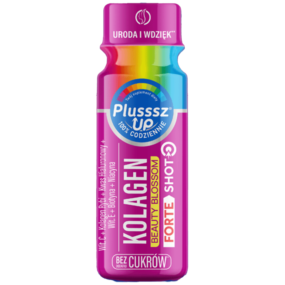 Plusssz Up Kolagen Beauty Blossom Forte Shot, smak malina-winogrono-czarna porzeczka, 50 ml