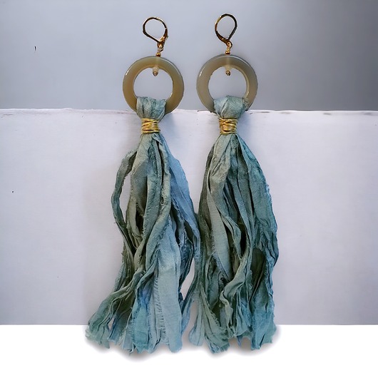 UNIKATOWE kolczyki : jedwab : bardzo długie : Sari 009