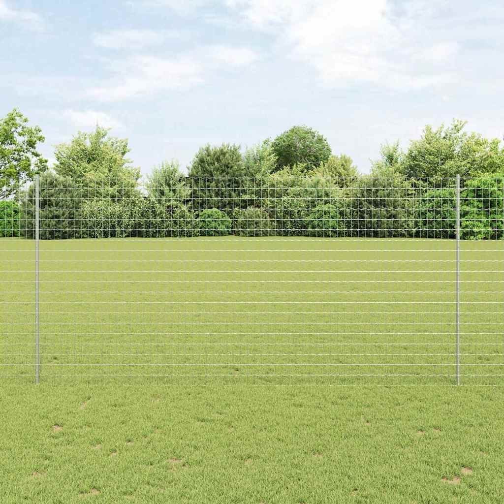 Euro Płot z 10 Słupkami Srebrnym 1,5x10 m Stal