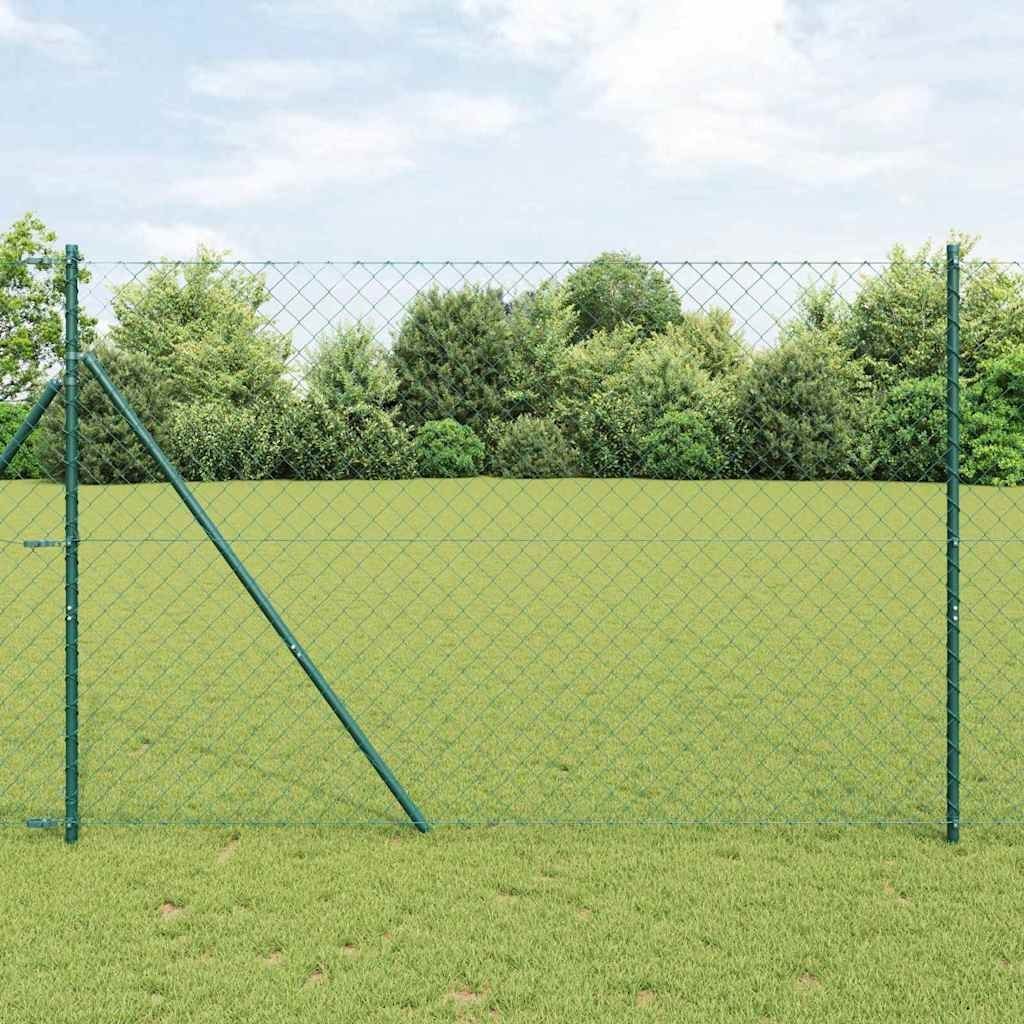 Lumarko Ogrodzenie z ogniwową siatką z słupkami Zielony 1.5 x 25 m Stal
