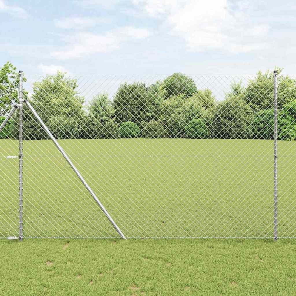 Lumarko Ogrodzenie z ogniwową siatką z słupkami Srebrny 1.5 x 10 m Stal