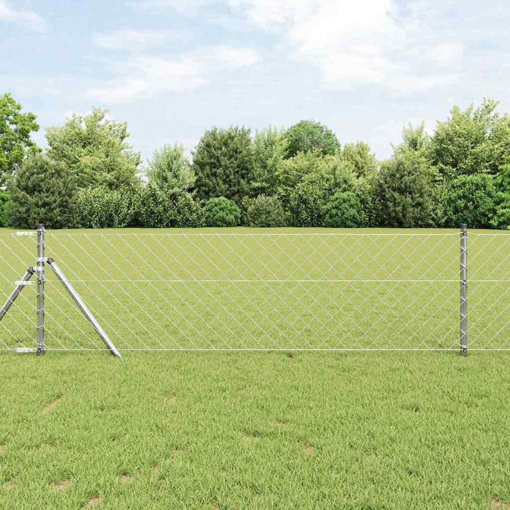 Lumarko Ogrodzenie z ogniwową siatką z słupkami Srebrny 0.4 x 25 m Stal
