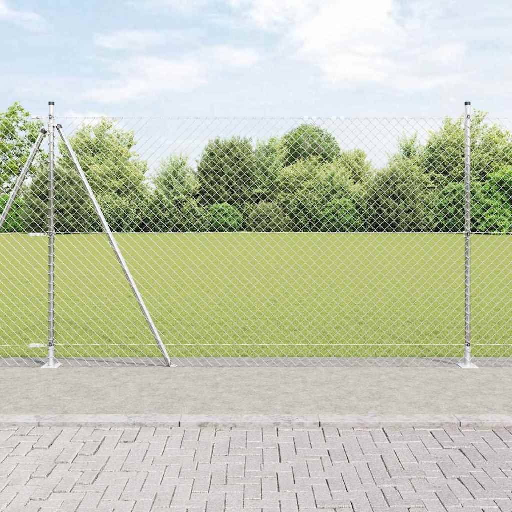 Lumarko Ogrodzenie z ogniwową siatką z słupkami Srebrny 10 x 1.5 m Stal