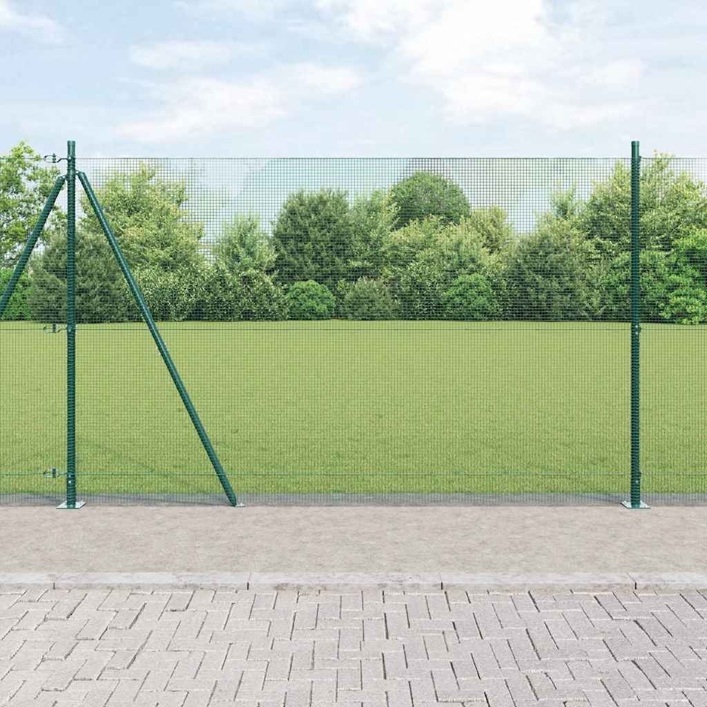 Lumarko Ogrodzenie z drutu spawanego z 13 słupkami z kołnierzem Zielone 1.6x25 m Stalowe