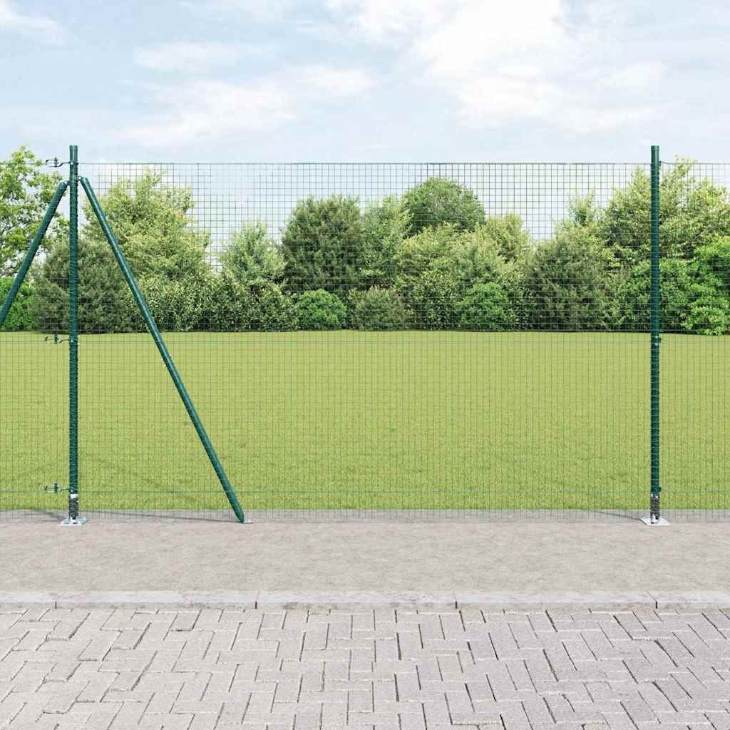 Lumarko Ogrodzenie z drutu spawanego z 13 flanszowanymi słupkami Zielone 1.4x50 m Stal