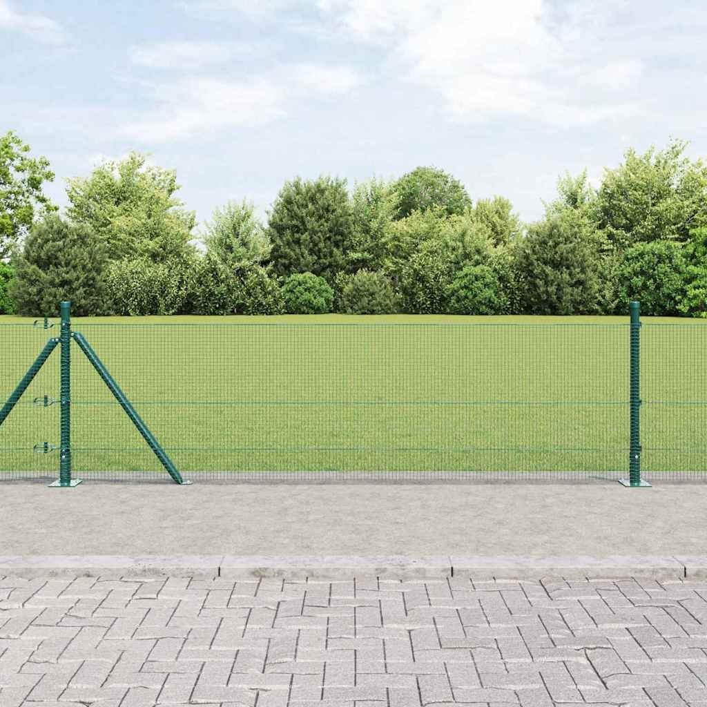 Lumarko Ogrodzenie z drutu spawanego z 13 słupkami flanszowymi Zielone 0.5x100 m Stal