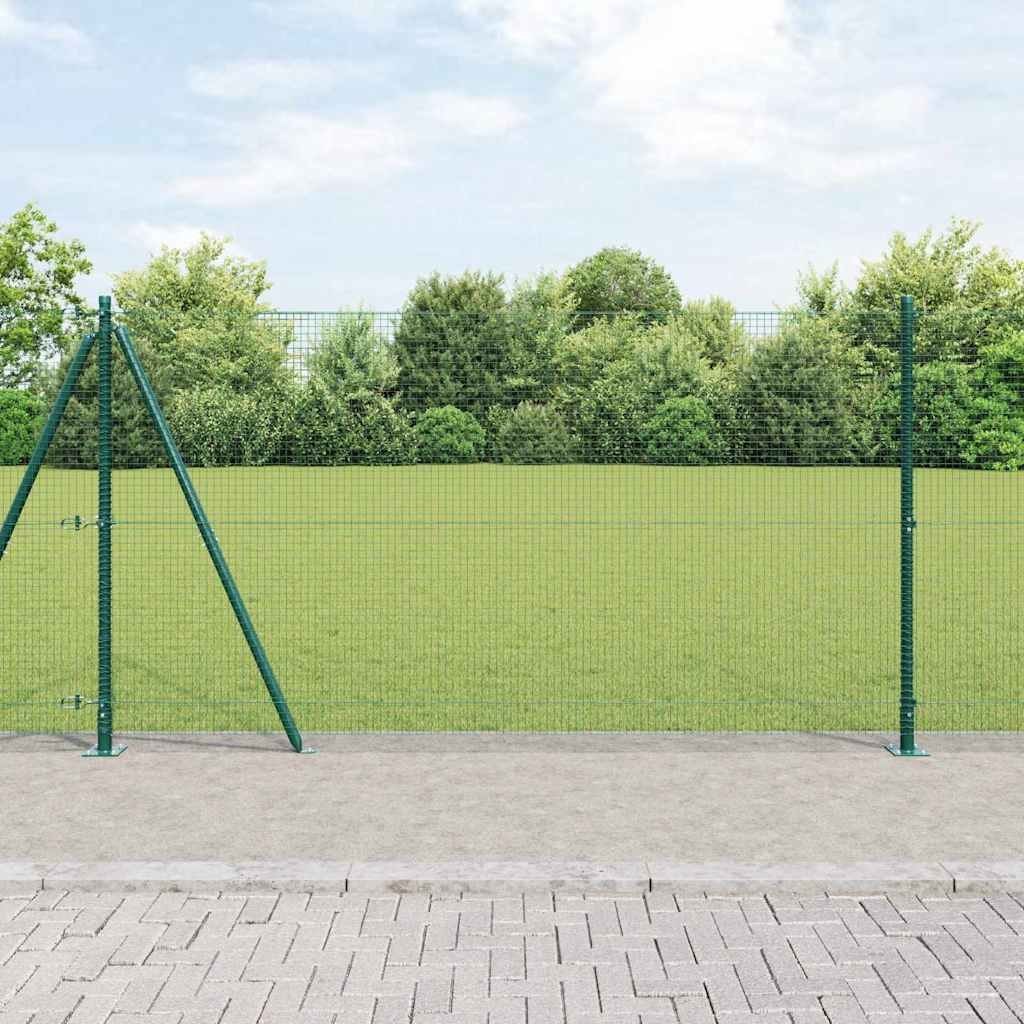 Lumarko Ogrodzenie z drutu spawanego z 7 flanszowymi słupkami zielone 1.2x10 m stal