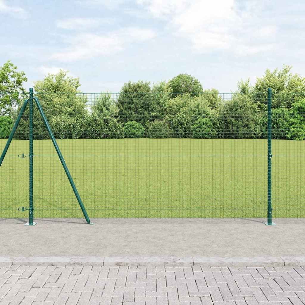 Lumarko Ogrodzenie z drutu spawanego z 7 flangowanymi słupkami Zielone 1,2x10 m Stal