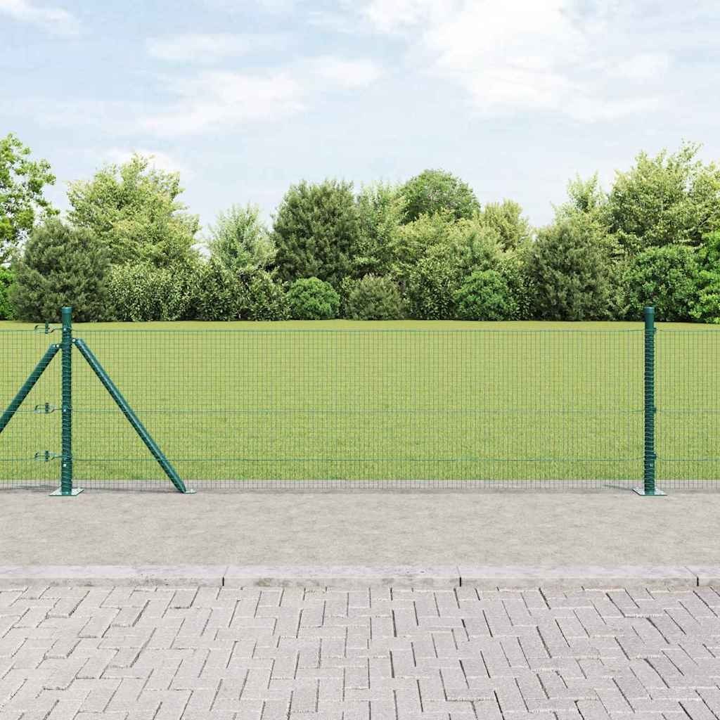 Lumarko Ogrodzenie z drutu spawanego z 13 flanszowanymi słupkami Zielony 0.6x100 m Stal