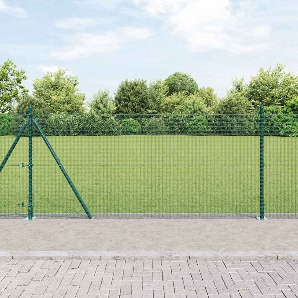 Lumarko Ogrodzenie z drutu spawanego z 13 flanszowymi słupkami Zielone 1x100 m Stal