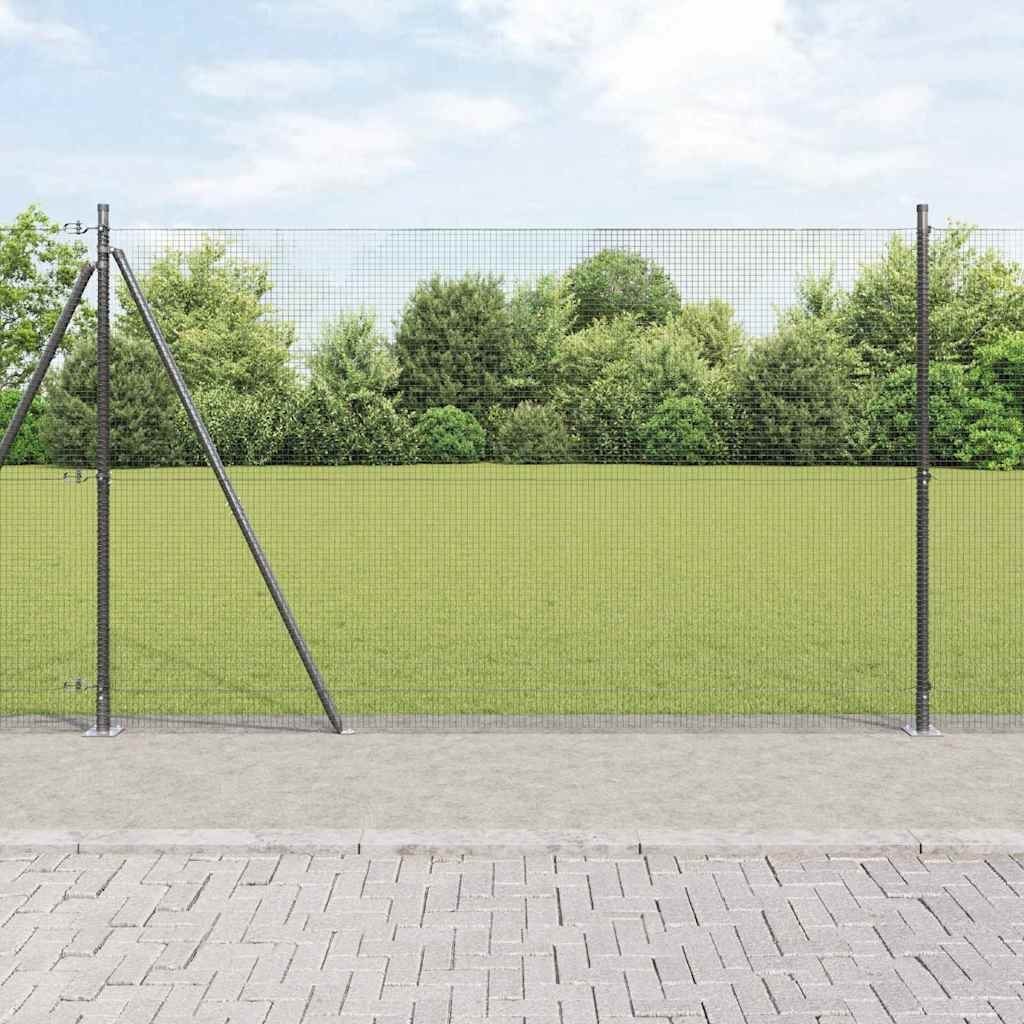 Lumarko Ogrodzenie z drutu spawnego z 13 słupkami z kołnierzami Szare 1.4x50 m Stalowe