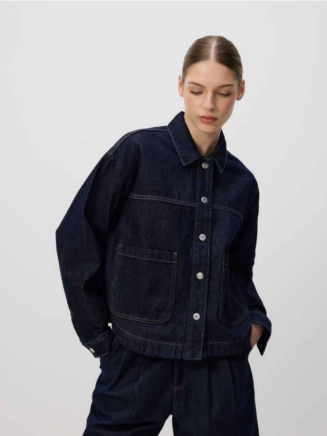 Reserved - Jeansowa koszula z kieszeniami - granatowy