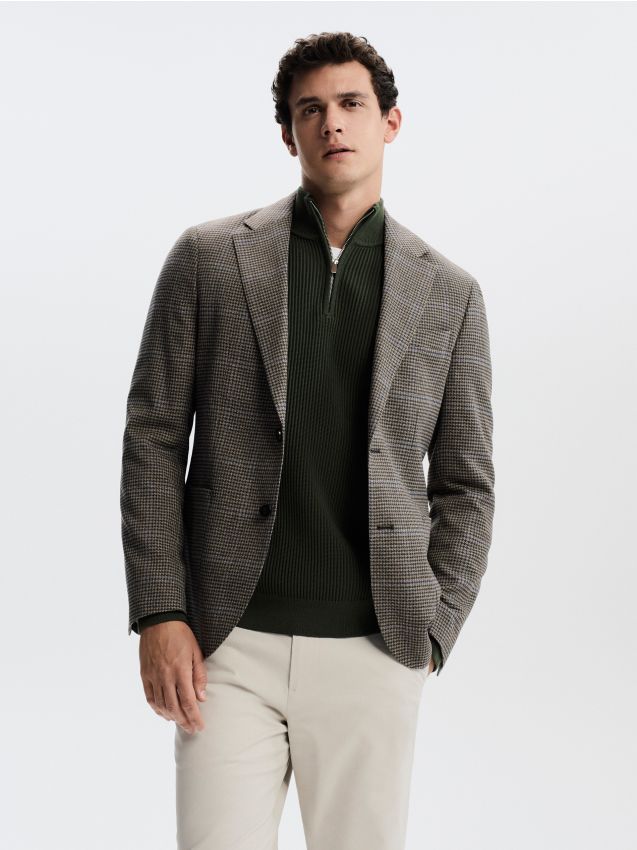 Reserved - Marynarka slim fit z wiskozą - ciemnobrązowy