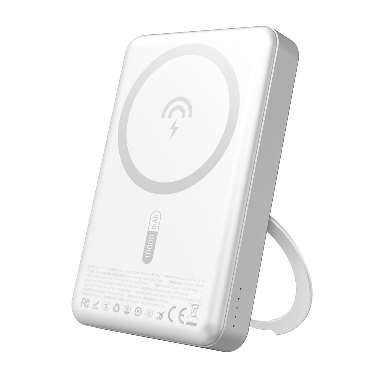 Dudao K28 10000mAh PD 22.5W z MagSafe z metalową obudową i pierścieniem-podstawką - srebrny