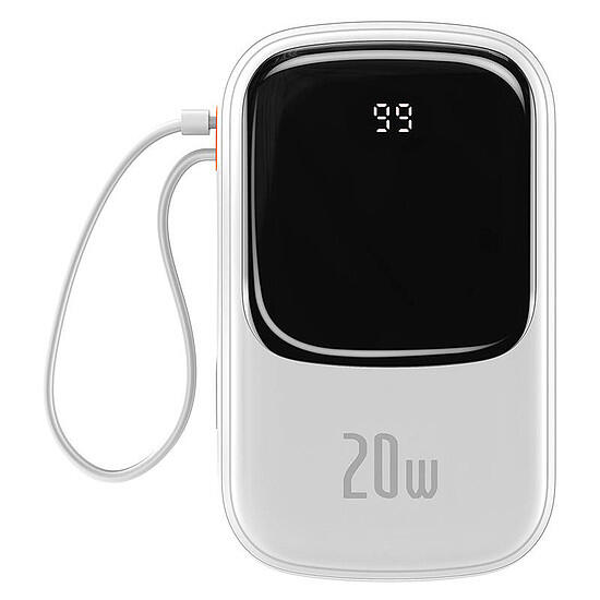 Baseus Qpow Digital Display powerbank z szybkim ładowaniem 20000mAh 20W QC/PD/SCP/FCP z wbudowanym kablem Lightning biały