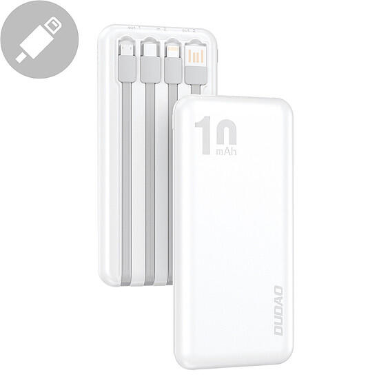 Dudao K6Pro uniwersalny powerbank 10000mAh z kablem USB, USB Typ C, Lightning biały (K6Pro-white) hurtel-82236-0