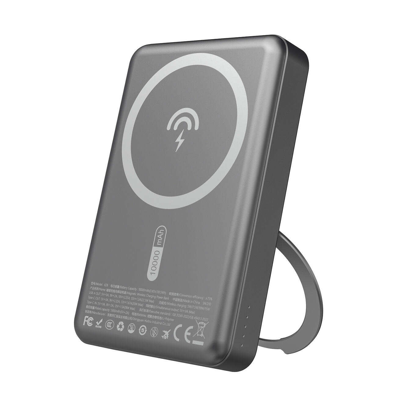 Dudao K28 10000mAh PD 22.5W z MagSafe z metalową obudową i pierścieniem-podstawką - szary