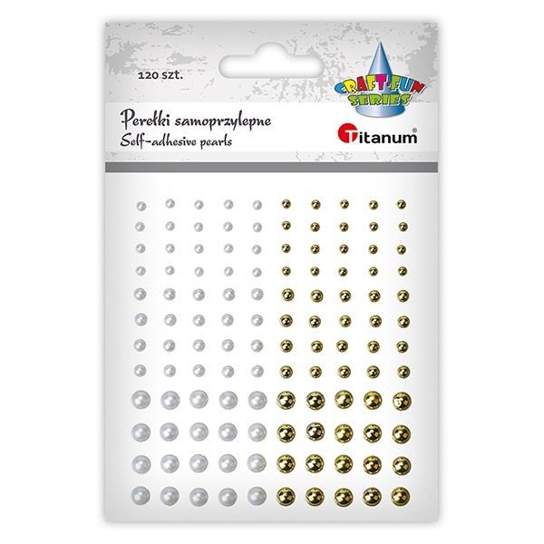 Perełki samoprzylepne okrągłe 120 szt białe złote