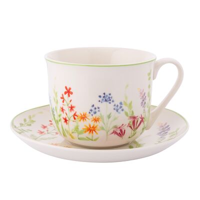 Filiżanka porcelanowa ze spodkiem o opasce Jumbo 450 ml wielokolorowy