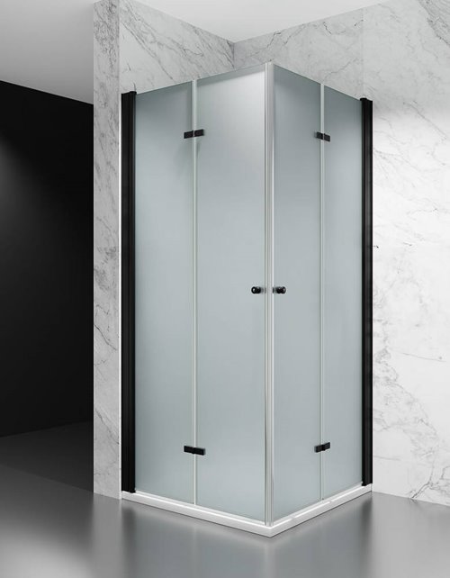 Swiss Liniger Kabina prysznicowa składana 75x75 cm szkło 6mm mleczne profile czarny mat