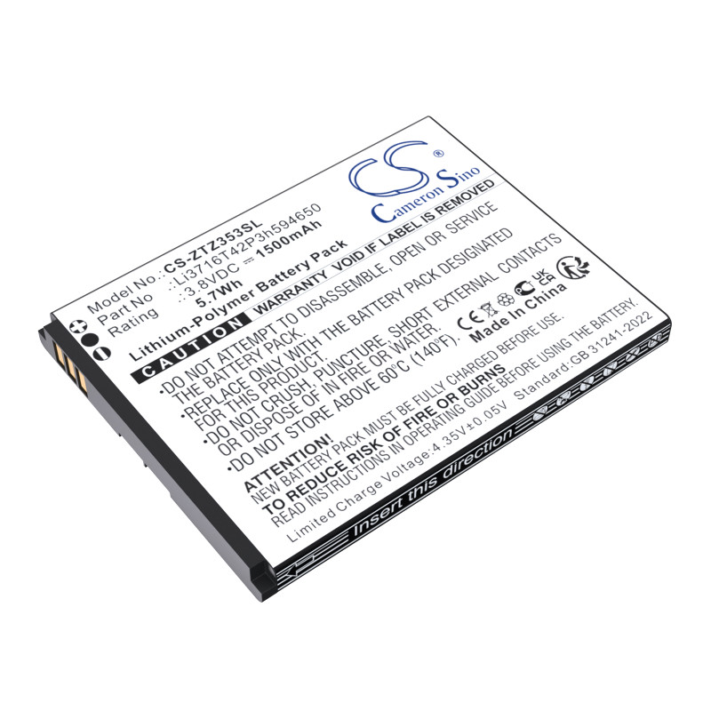 ZTE 353VL / Li3716T42P3h594650 1500mAh 5.70Wh Li-Polymer 3.8V (Cameron Sino)