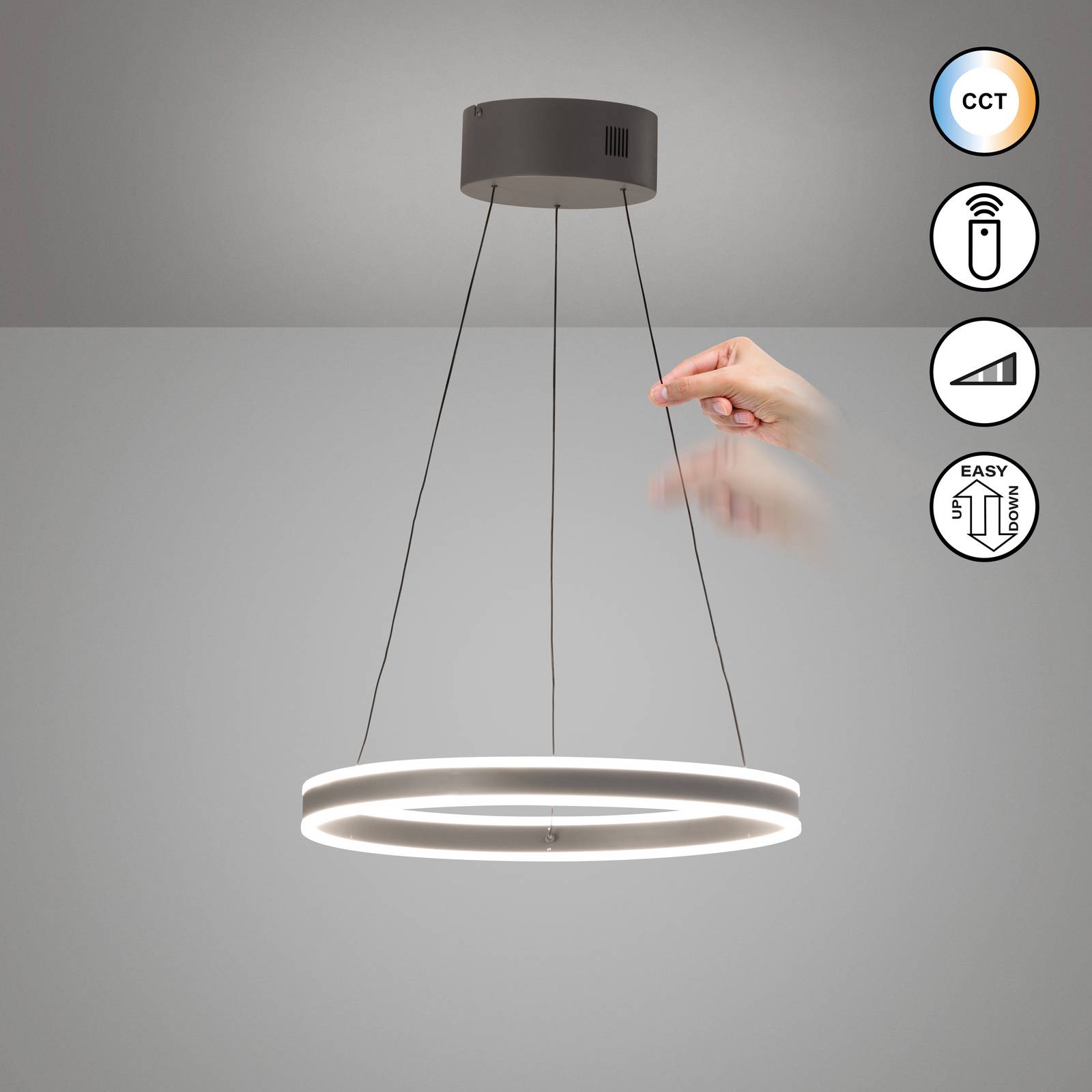 FISCHER & HONSEL Lampa wisząca Silvio, możliwość ściemniania, aluminiowy / szary / cynkowy, salon / jadalnia, metal, nowoczesny