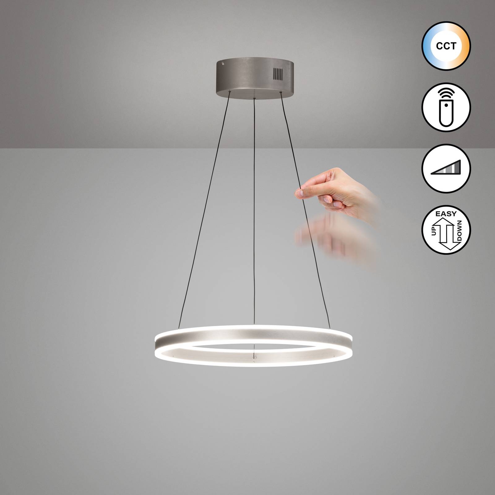 FISCHER & HONSEL Lampa wisząca Silvio, możliwość ściemniania, aluminiowy / szary / cynkowy, salon / jadalnia, metal, nowoczesny