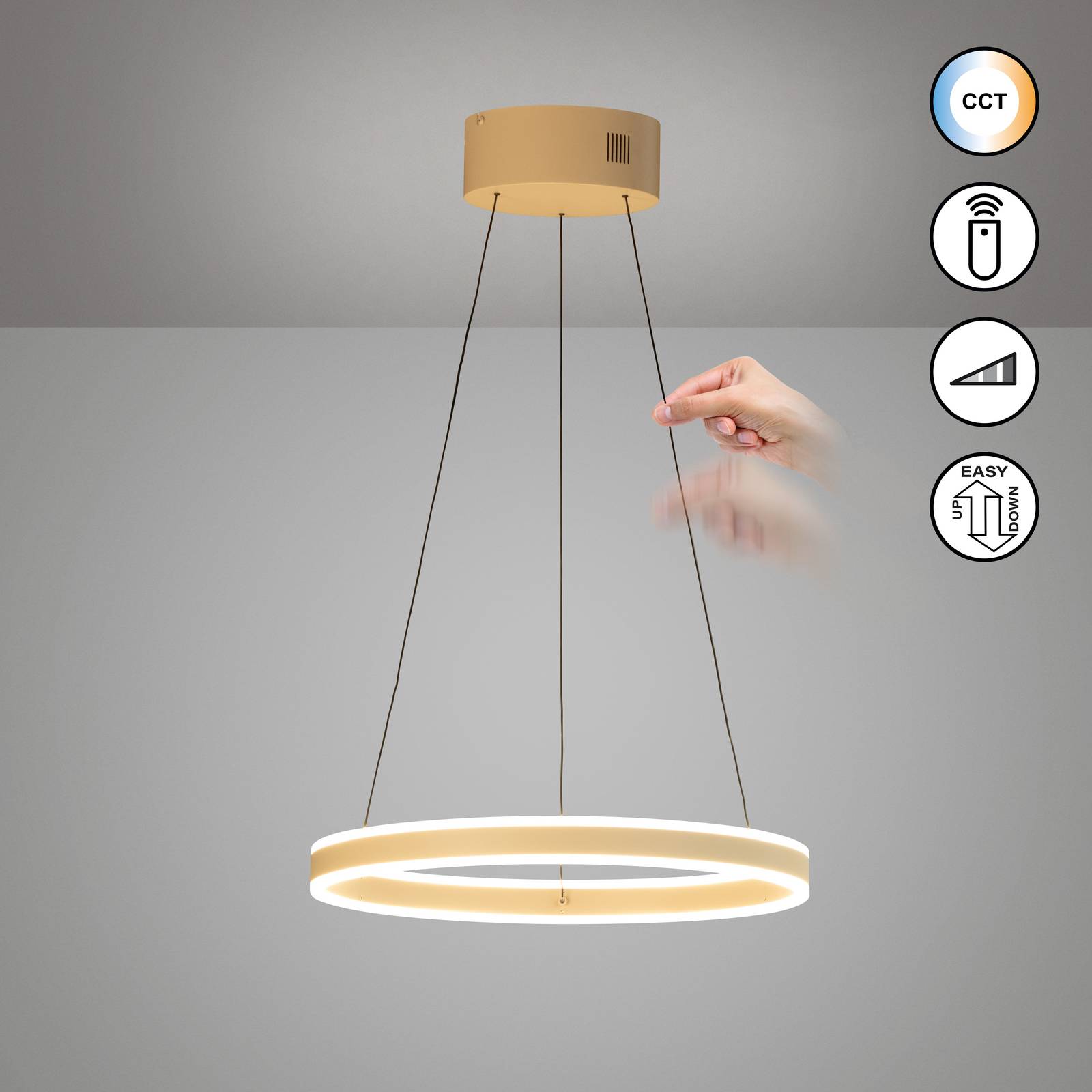 FISCHER & HONSEL Lampa wisząca Silvio, możliwość ściemniania, kremowy / amber, salon / jadalnia, metal, nowoczesny