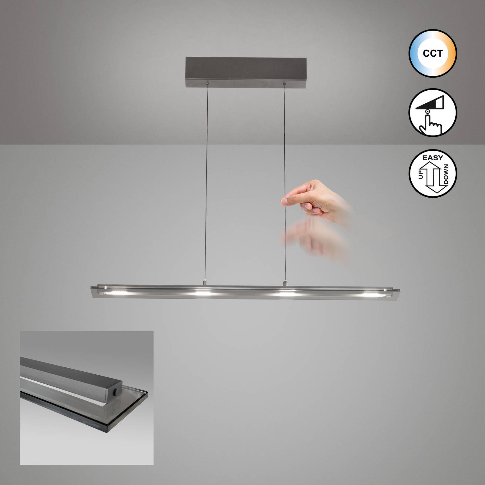 FISCHER & HONSEL Lampa wisząca Torvi, możliwość ściemniania, aluminiowy / szary / cynkowy, salon / jadalnia, metal, nowoczesny