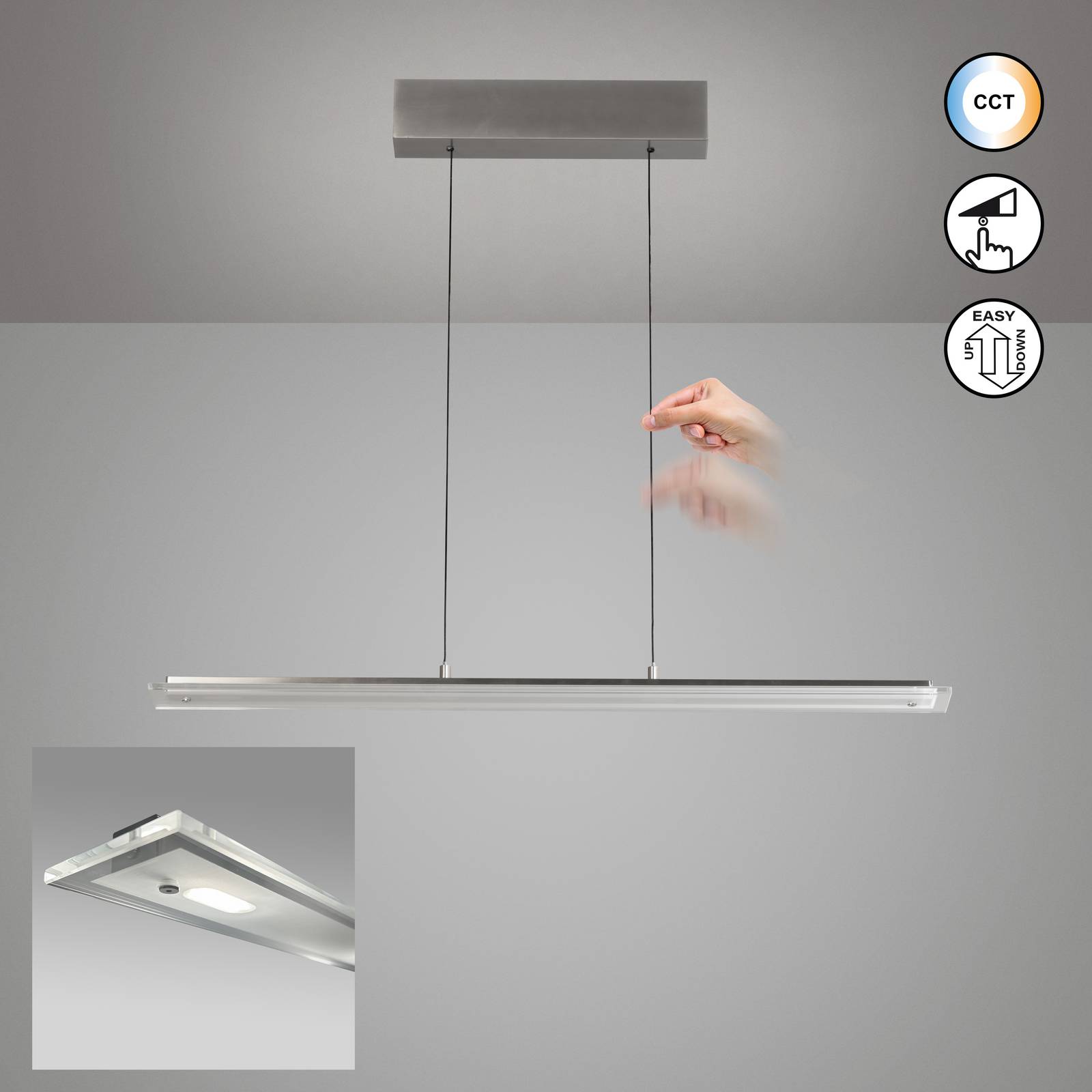 FISCHER & HONSEL Lampa wisząca Torvi, możliwość ściemniania, aluminiowy / szary / cynkowy, salon / jadalnia, metal, nowoczesny