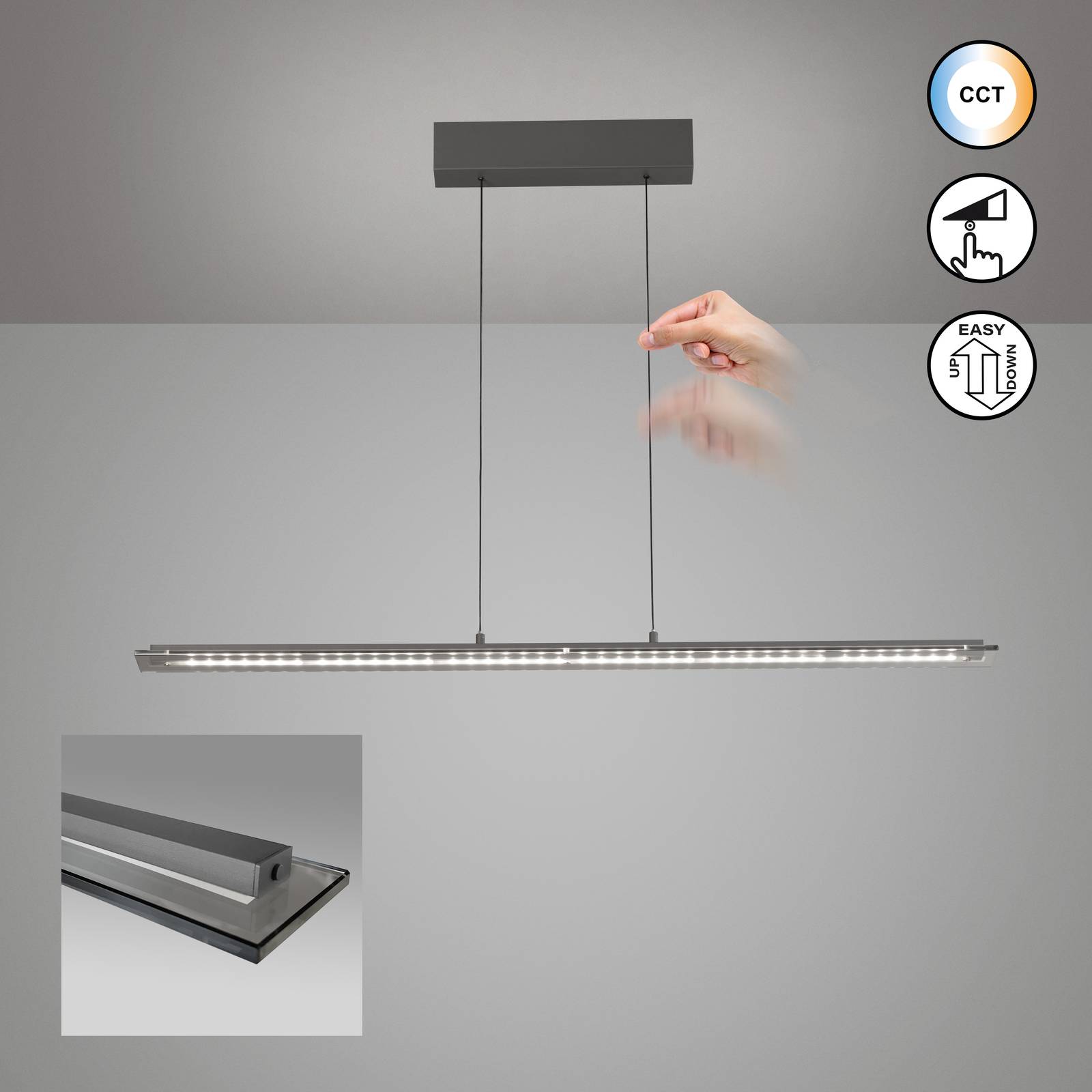FISCHER & HONSEL Lampa wisząca Torvi, możliwość ściemniania, aluminiowy / szary / cynkowy, salon / jadalnia, metal, nowoczesny