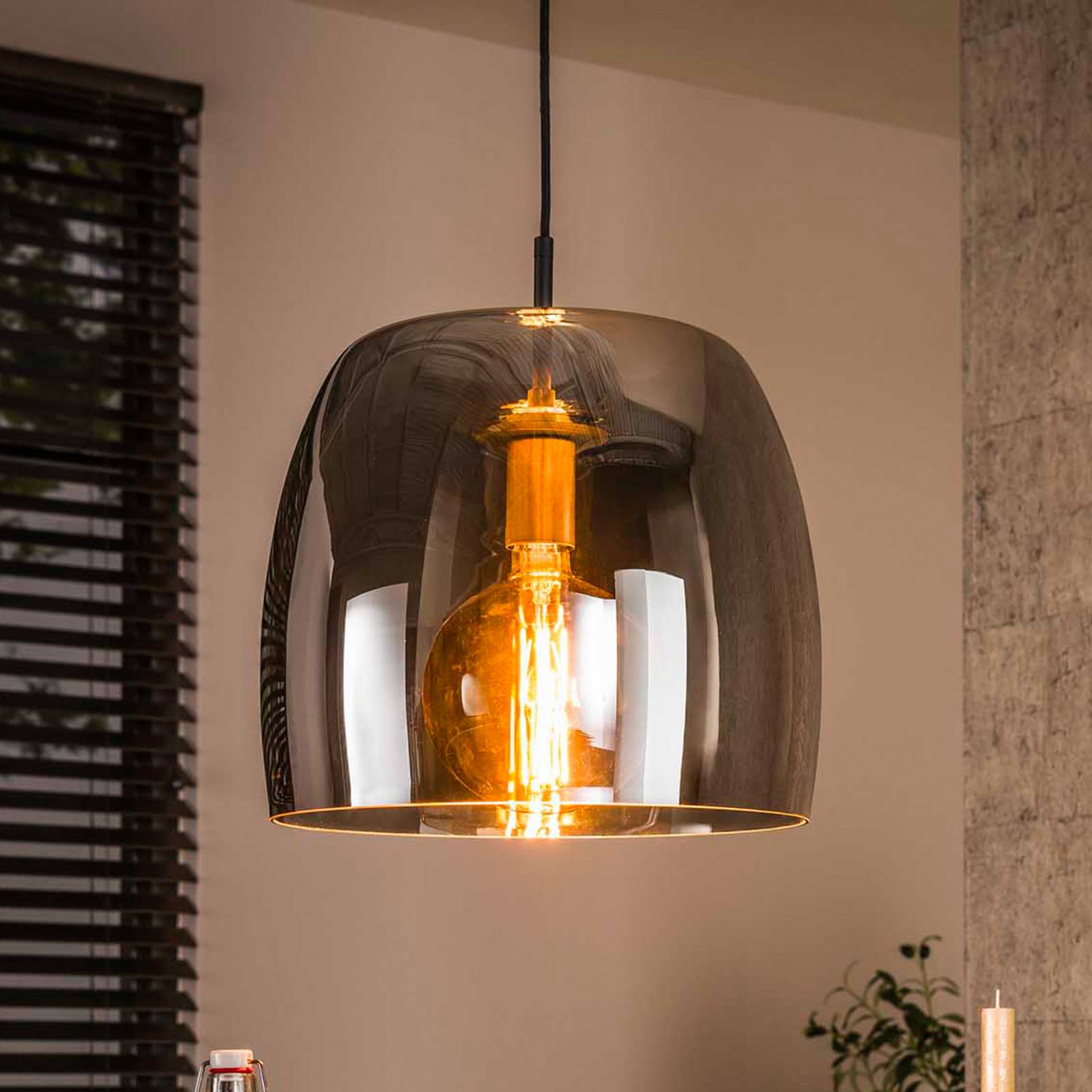 ZIJLSTRA Lampa wisząca szklana Philippa, możliwość ściemniania, aluminiowy / szary / cynkowy, salon / jadalnia, szkło, nowoczesny
