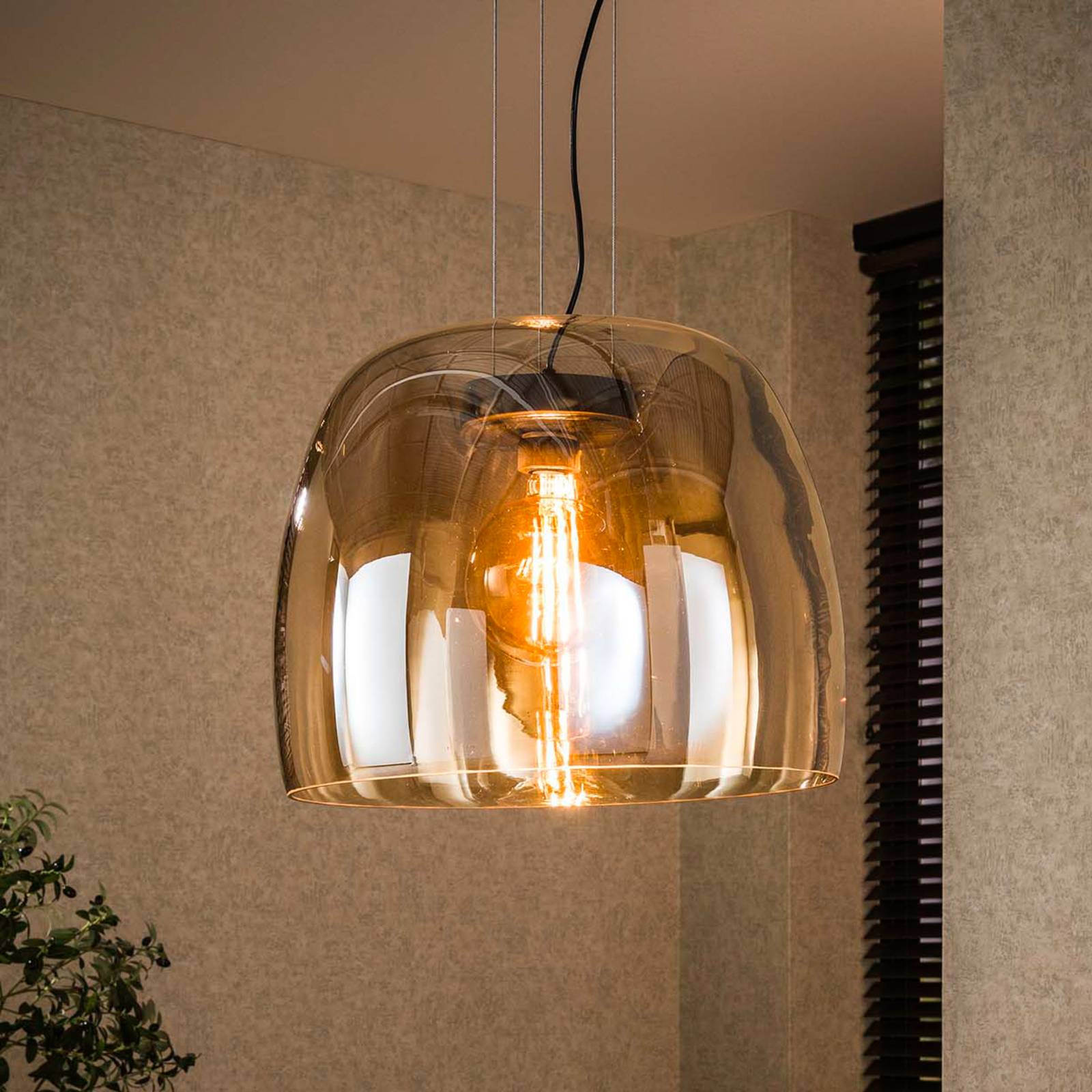 ZIJLSTRA Lampa wisząca szklana Philippa, możliwość ściemniania, kremowy / amber, salon / jadalnia, szkło, nowoczesny