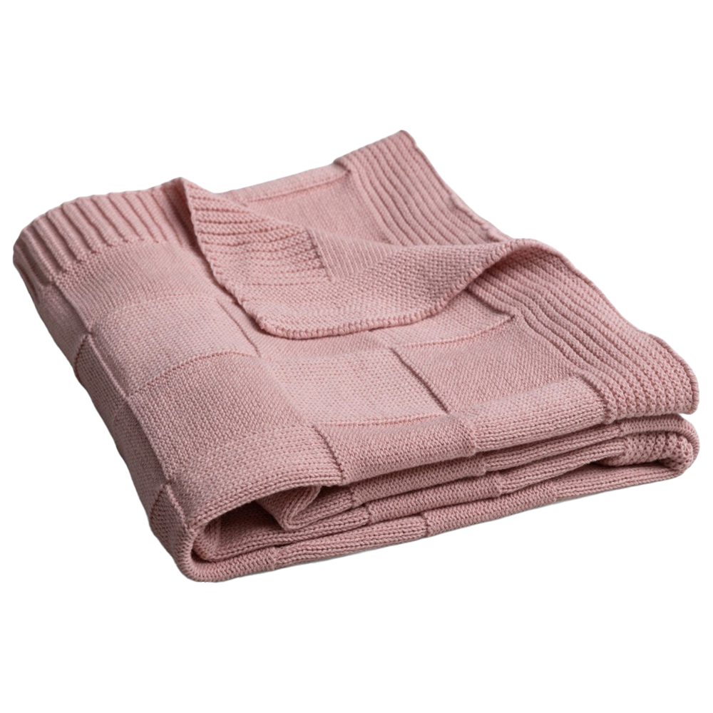 BabyMatex, kocyk bawełniany Square Checks, 80 cm x 100 cm, perłowy róż