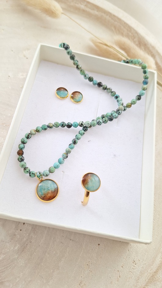 Komplet biżuterii z kolekcji Ubuntu - z turkusem afrykańskim