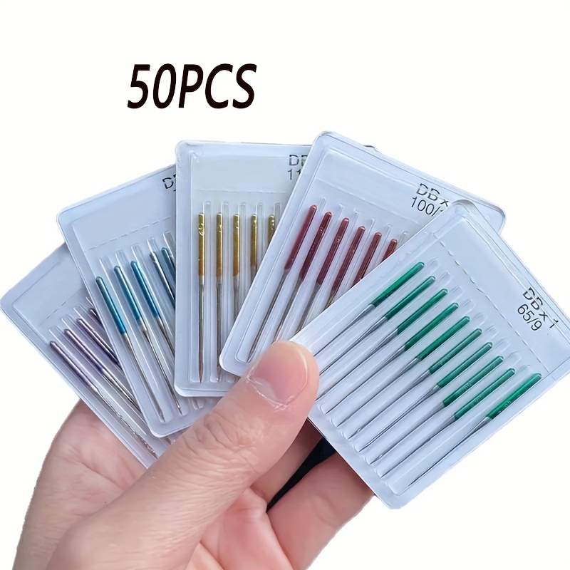 TEMU Zestaw 50 sztuk igieł do maszyny do szycia, wielofunkcyjne płaskie igły przeciwskaczkowe do tkanin elastycznych, narzędzia przemysłowego szycia