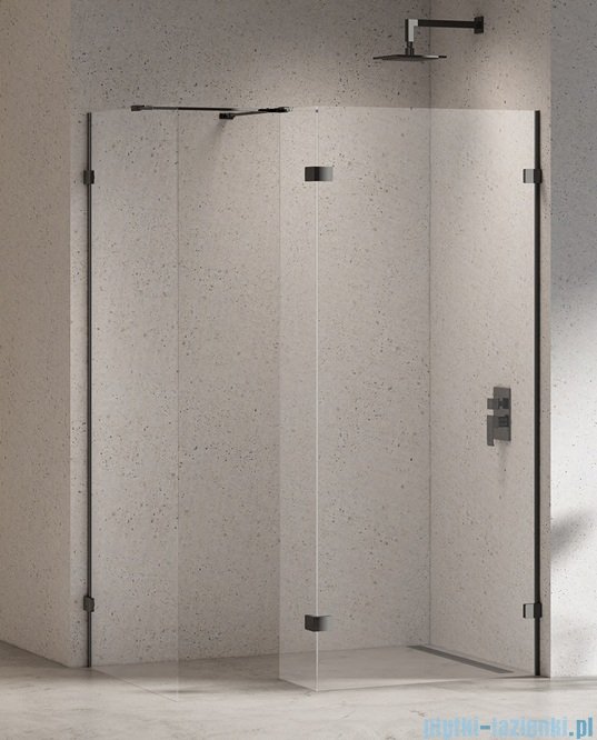 New Trendy Eventa Black Chrome kabina walk-in 100x70x200 cm z dodatkową ścianką przejrzyste czarny połysk EXK-6323/EXK-6327