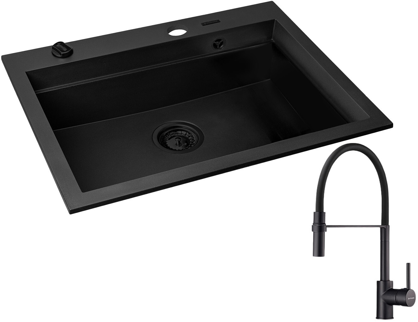 Zestaw Pyramis Zlewozmywak granitowy Siros 67x51,5 1B Black Edition + Bateria Serina