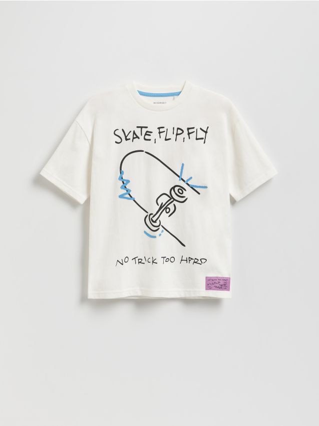 Reserved - T-shirt z nadrukiem - złamana biel