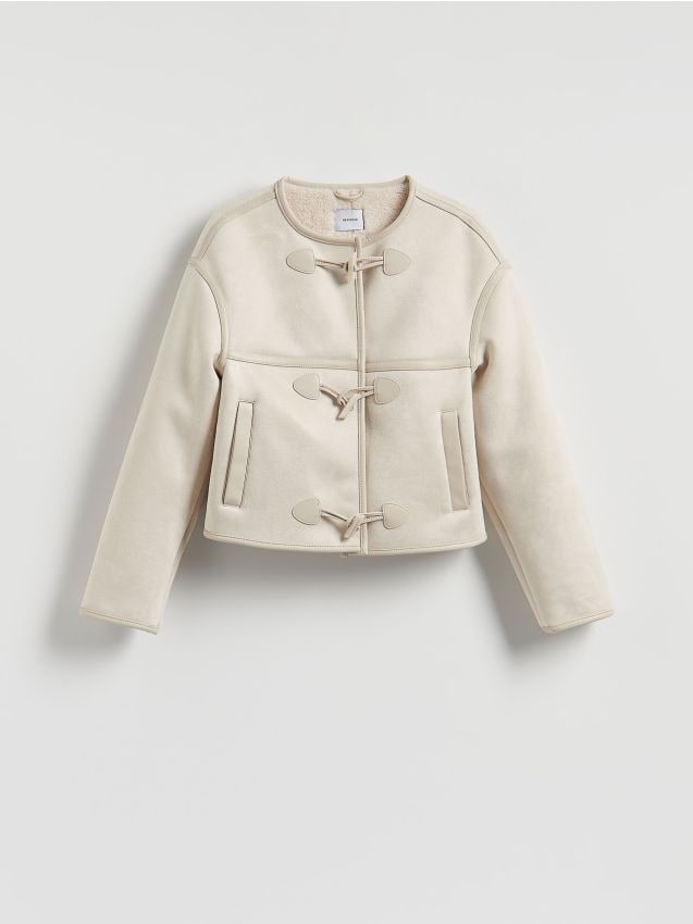 Reserved - Kurtka z imitacji zamszu - kremowy