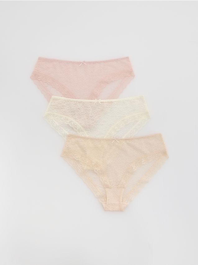 Reserved - Koronkowe majtki figi 3 pack - kremowy