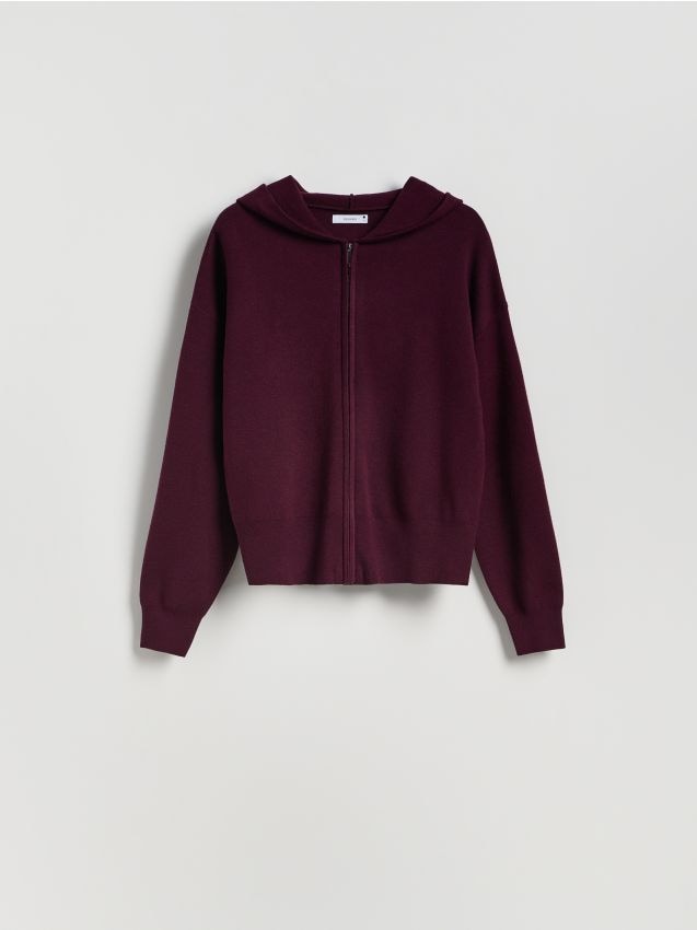 Reserved - Rozpinany sweter z kapturem - ciemnofioletowy