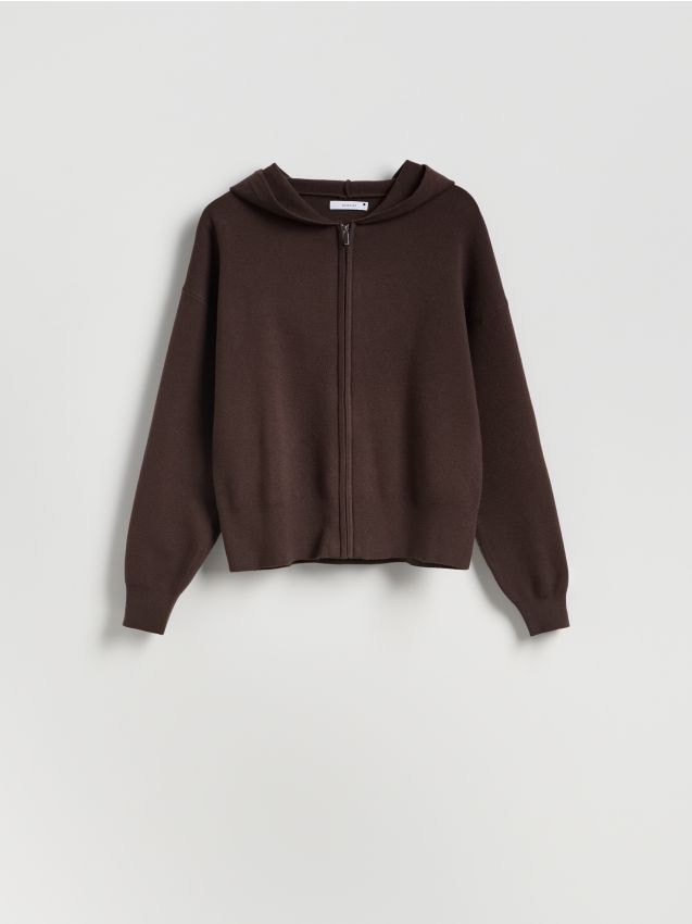 Reserved - Rozpinany sweter z kapturem - brązowy