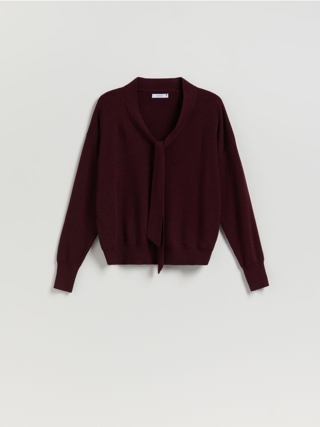 Reserved - Sweter z ozdobnym wiązaniem - bordowy
