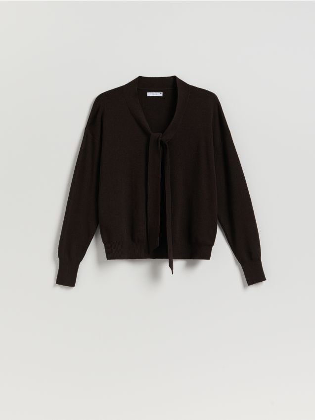 Reserved - Sweter z ozdobnym wiązaniem - brązowy