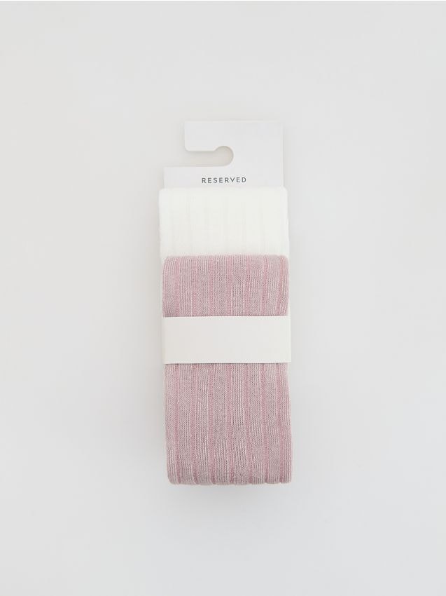 Reserved - Bawełniane rajstopy w prążki 2 pack - jasnofioletowy