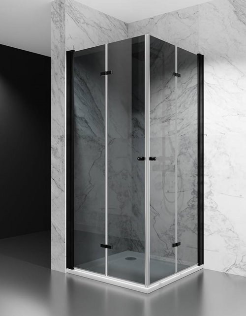 Swiss Liniger Kabina prysznicowa składana 80x80 cm szkło 6mm grafitowe profile czarny mat D1200-80x80BG