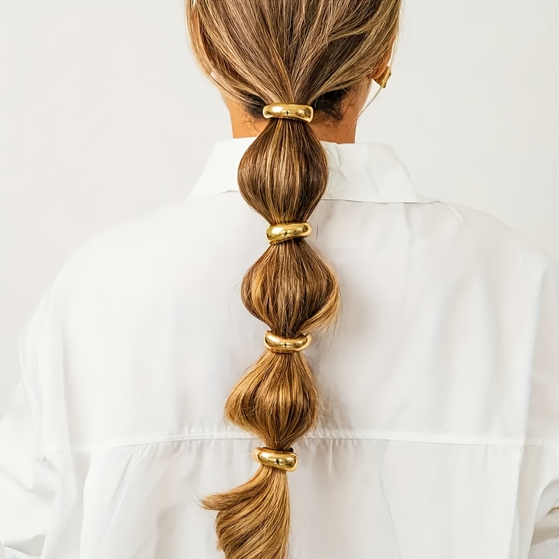 TEMU 3/4 Szt. Eleganckie Złote Geometryczne Gumki Do Włosów - Błyszczące Owalne Klipsy Do Włosów, Minimalistyczne, Modne, Gładkie Gumki Do Włosów Dla